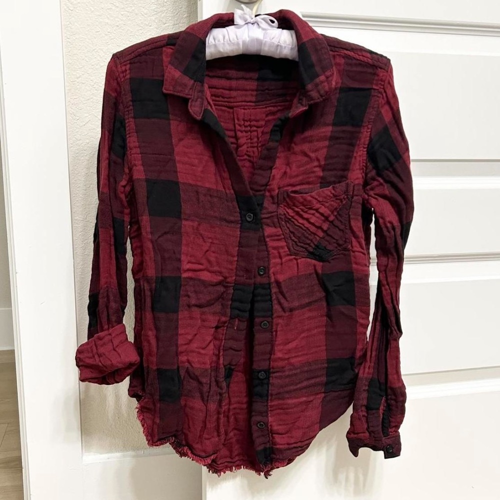 Cloth & Stone Burgundy and Black Plaid Shirt